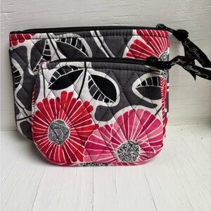 Vera Bradley Cherry Blossoms Zip Pouch Set Retired EUC Floral Pink Red Grey Case